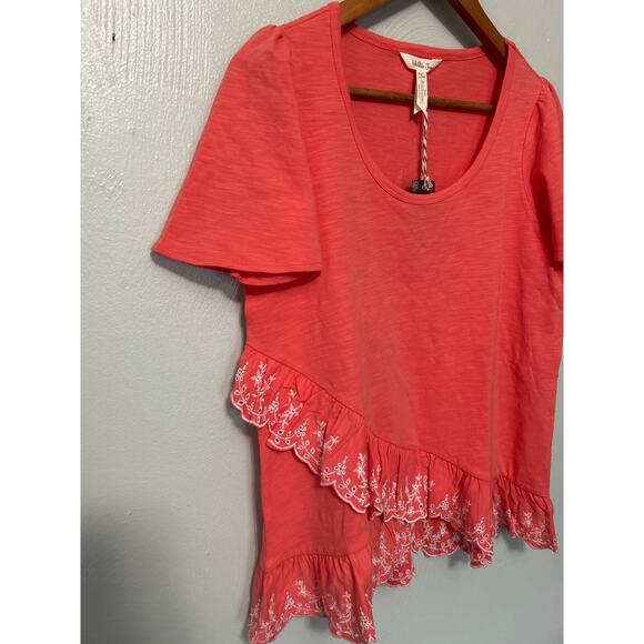 Matilda Jane Womens Coral Pink Eureka Springs Embroidered Ruffle Top Small NWT - Picture 4 of 9